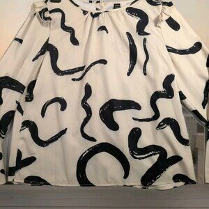 Shein Black & Cream Abstract Print Women's Size XL Blouse